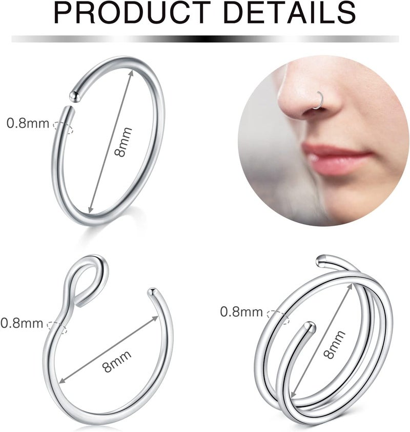 Incaton 20G Stainless Steel Nose Rings for Women Nose Rings Hoops L Shaped Nose Studs Screw Nose Piercing Jewelry for Women Men Silver Rose Gold Black Rainbow - Image 2